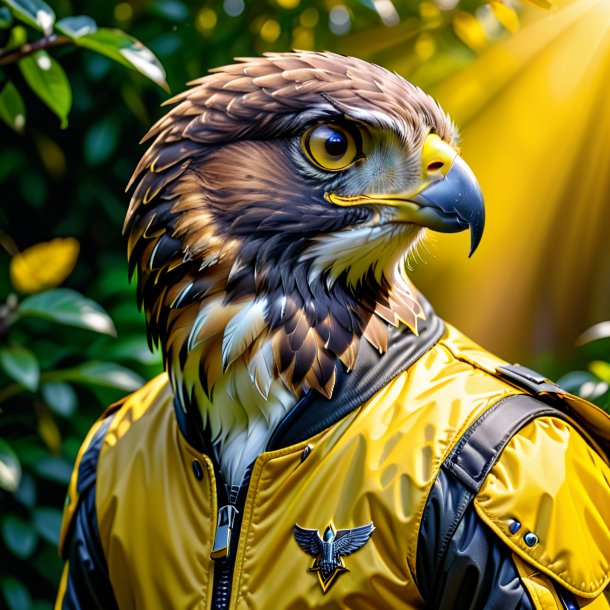 Foto de un halcón en una chaqueta amarilla