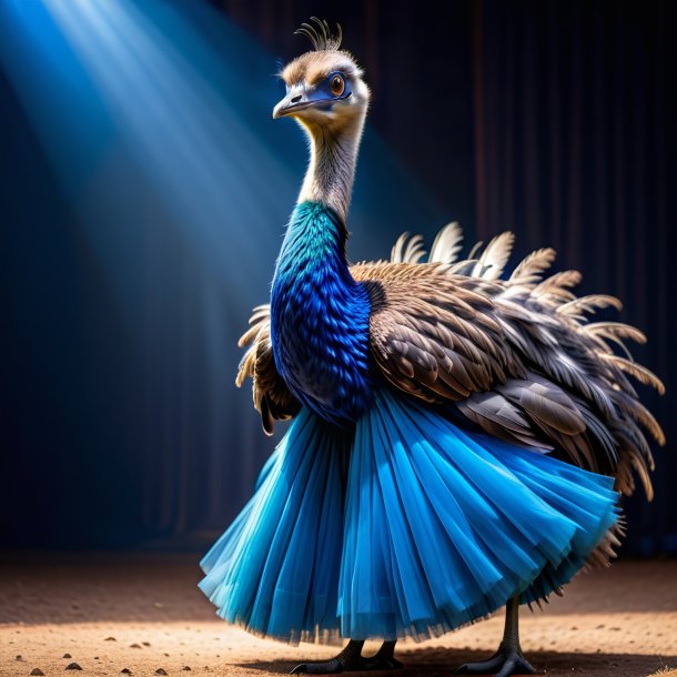 Foto de uma emu em um vestido azul