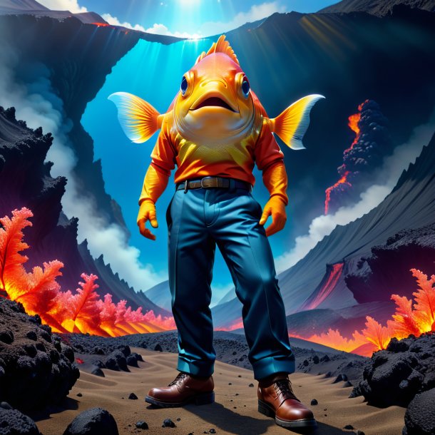 Picture of a fish in a trousers in the volcano