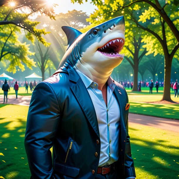 Photo of a shark in a jacket in the park