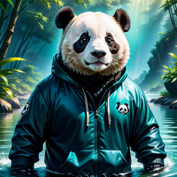 Illustration of a giant panda in a hoodie in the water