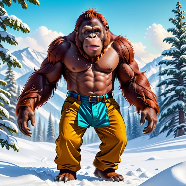 Illustration of a orangutan in a trousers in the snow