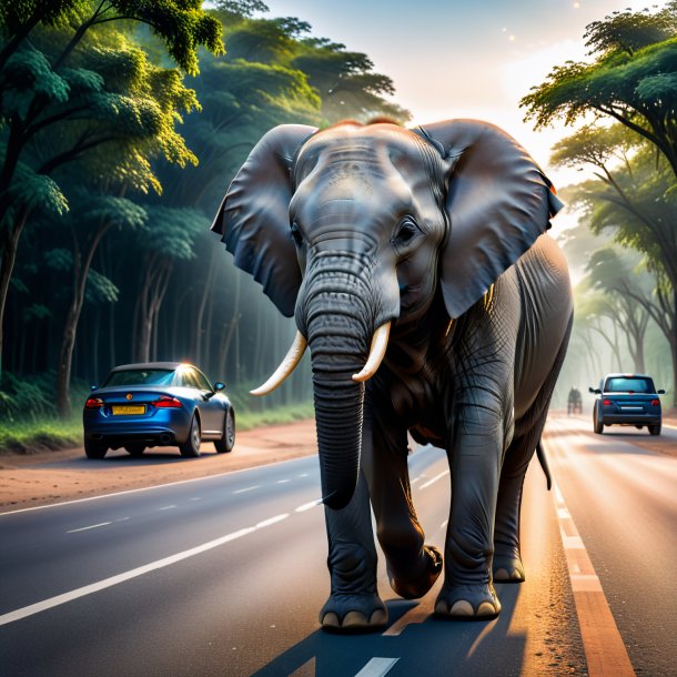 Picture of a playing of a elephant on the road