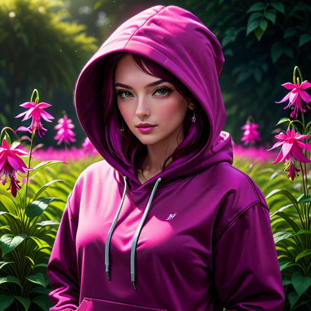 Illustration of a fuchsia hoodie from grass