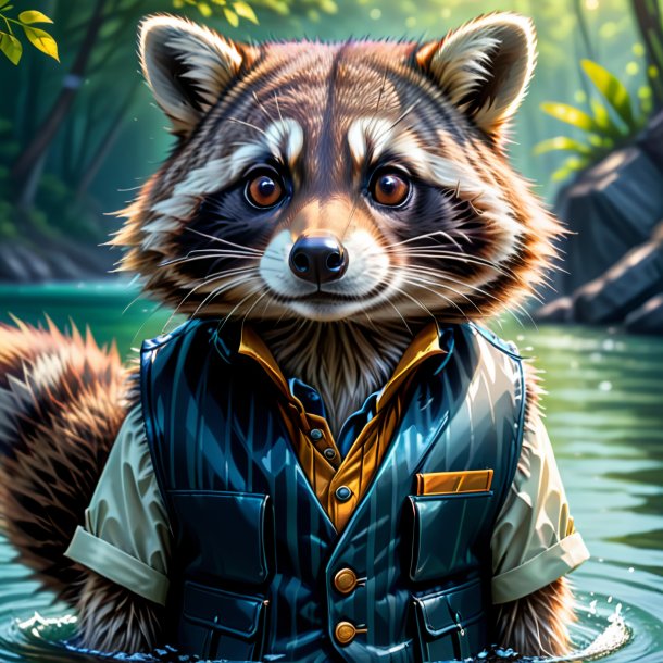 Illustration of a raccoon in a vest in the water