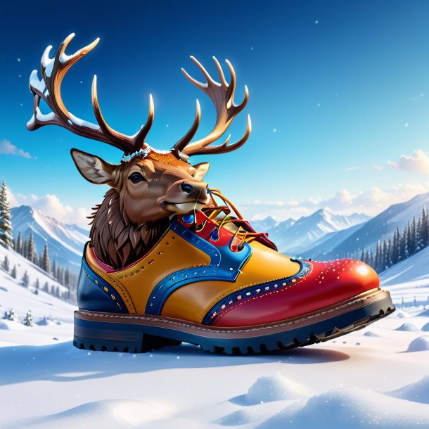 Illustration d'un wapiti dans une chaussure dans la neige