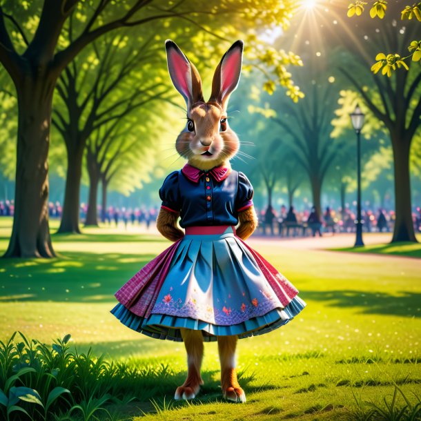 Photo of a hare in a skirt in the park