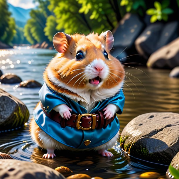 Photo of a hamster in a belt in the river