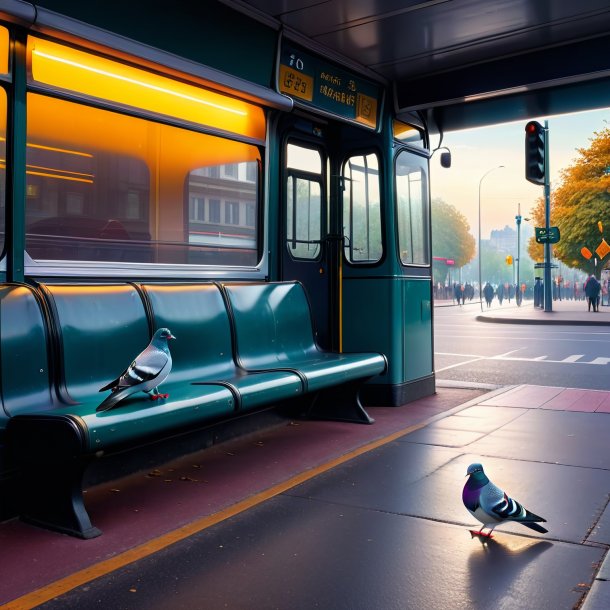 Image d'une attente d'un pigeon sur l'arrêt de bus