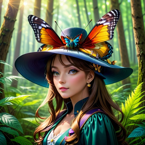 Pic of a butterfly in a hat in the forest