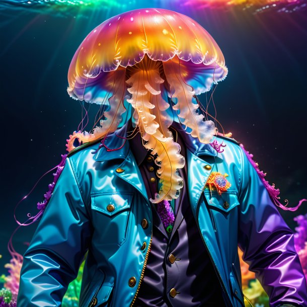 Imagen de una medusa en una chaqueta en el arco iris