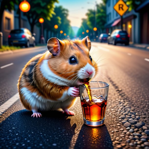 Foto de um hamster bebendo na estrada