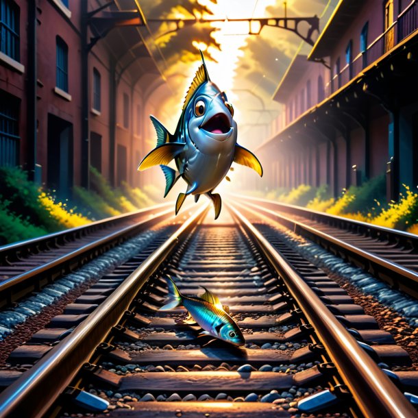 Picture of a jumping of a sardines on the railway tracks