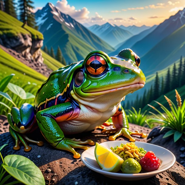 Photo of a eating of a frog in the mountains