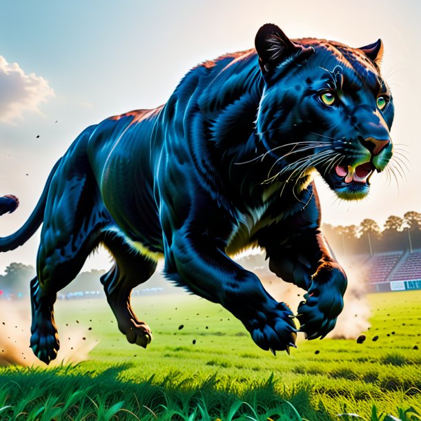 Pic of a jumping of a panther on the field