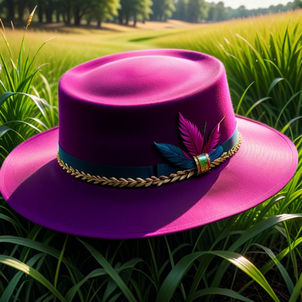 Drawing of a magenta hat from grass