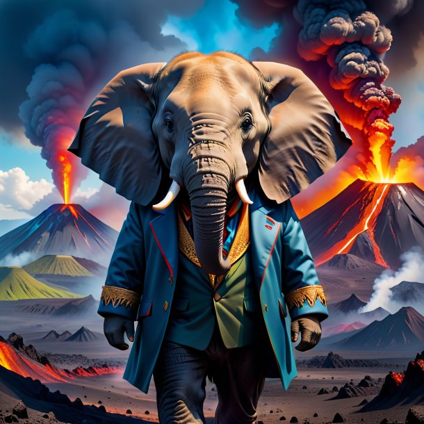 Picture of a elephant in a coat in the volcano