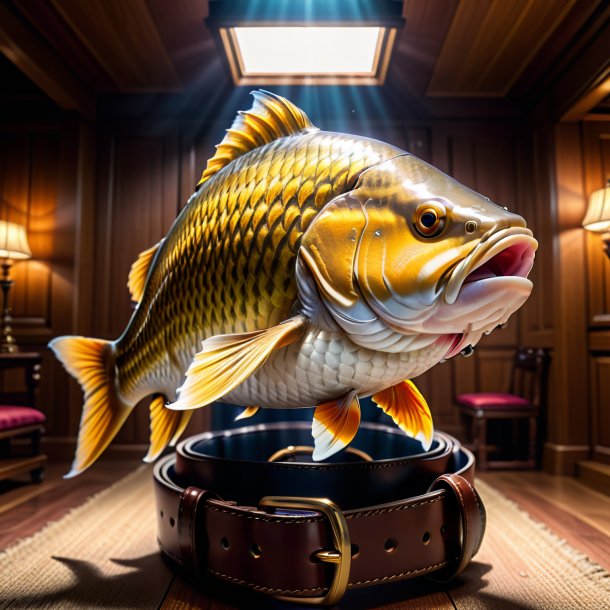 Photo of a carp in a belt in the house