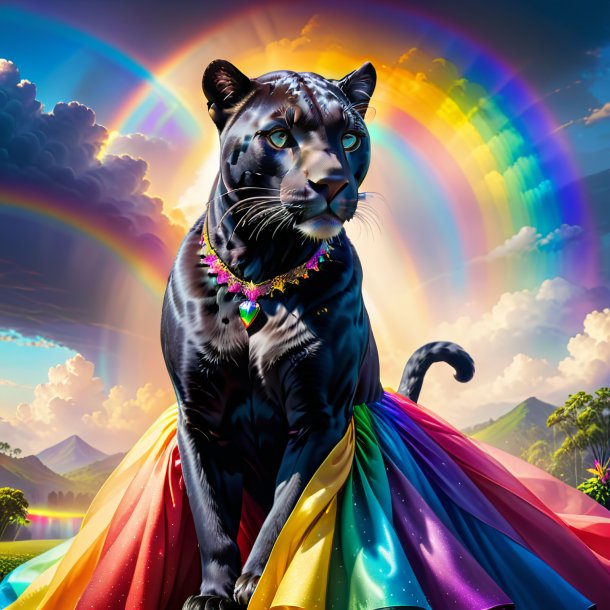 Image of a panther in a dress on the rainbow