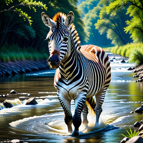 Imagem de uma zebra em um casaco no rio