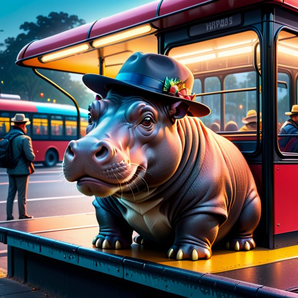 Drawing of a hippopotamus in a hat on the bus stop