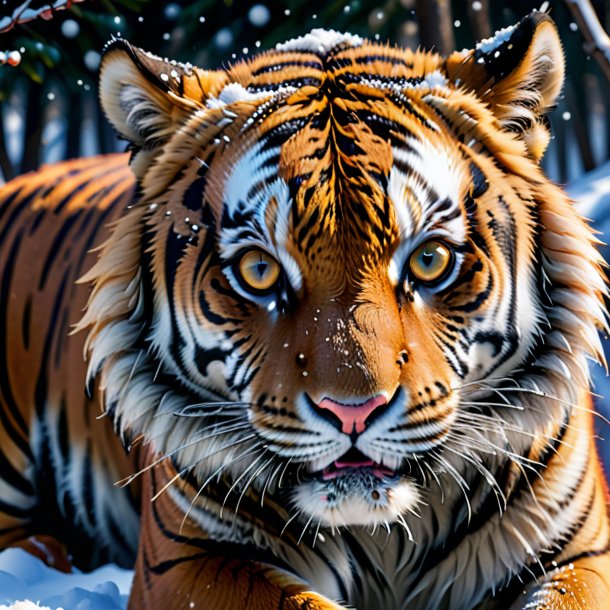 Pic of a crying of a tiger in the snow