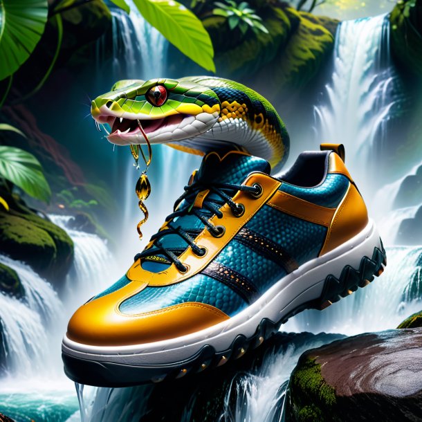 Picture of a snake in a shoes in the waterfall