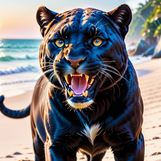 Pic of a smiling of a panther on the beach