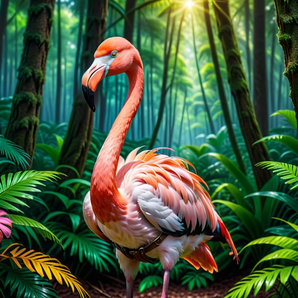 Image of a flamingo in a belt in the forest