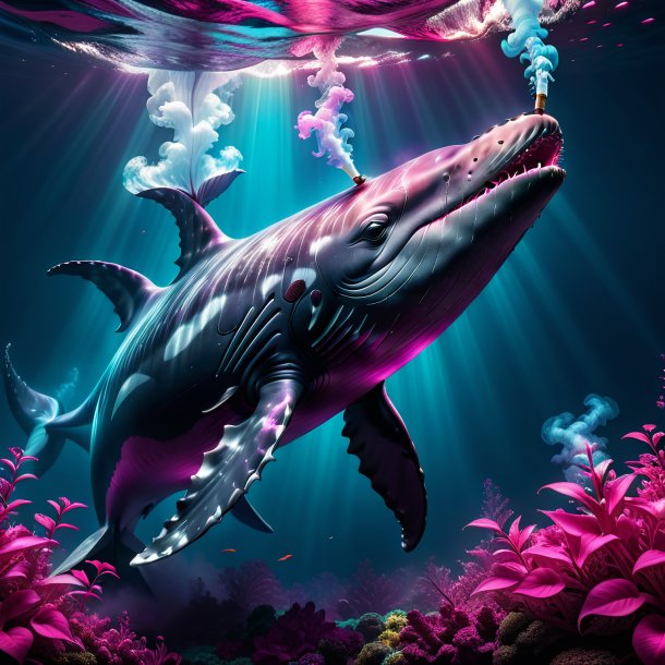 Foto de una ballena fucsia fumadora