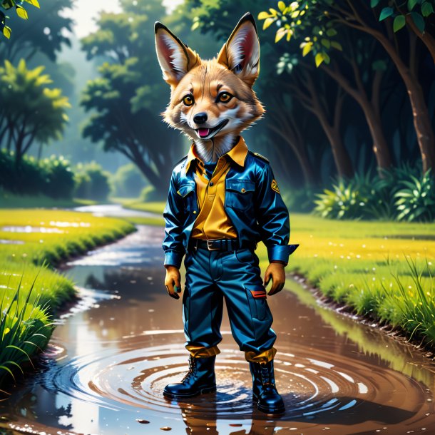 Illustration of a jackal in a trousers in the puddle