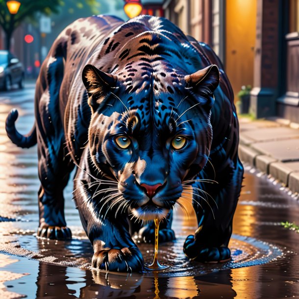 Photo of a drinking of a panther in the puddle