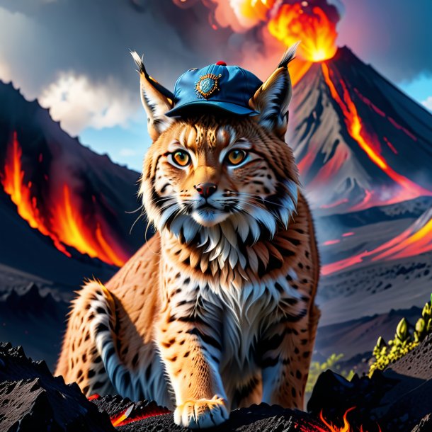 Picture of a lynx in a cap in the volcano