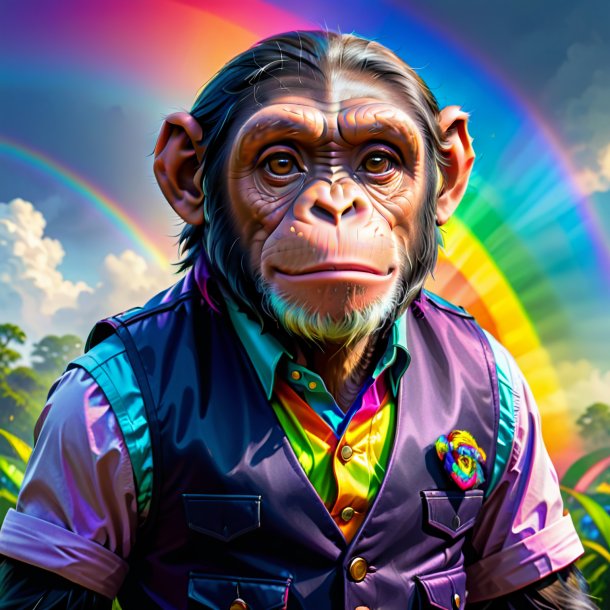 Dibujo del chimpancé en el chaleco sobre el arco iris