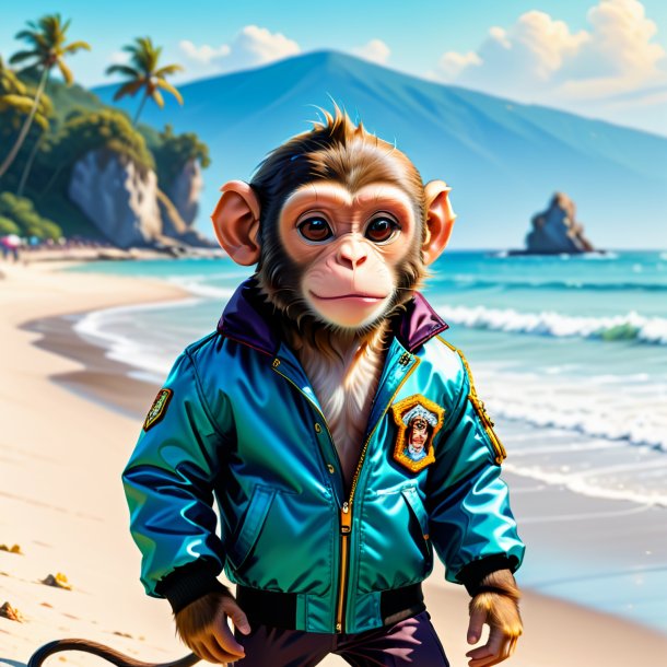 Illustration of a monkey in a jacket on the beach