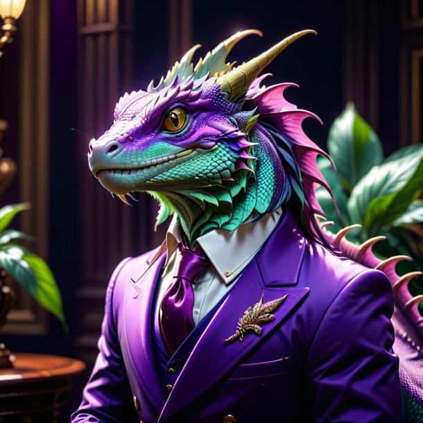 Photo of a basilisk in a purple coat