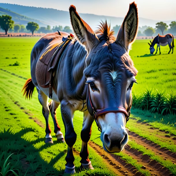 Image of a crying of a donkey on the field