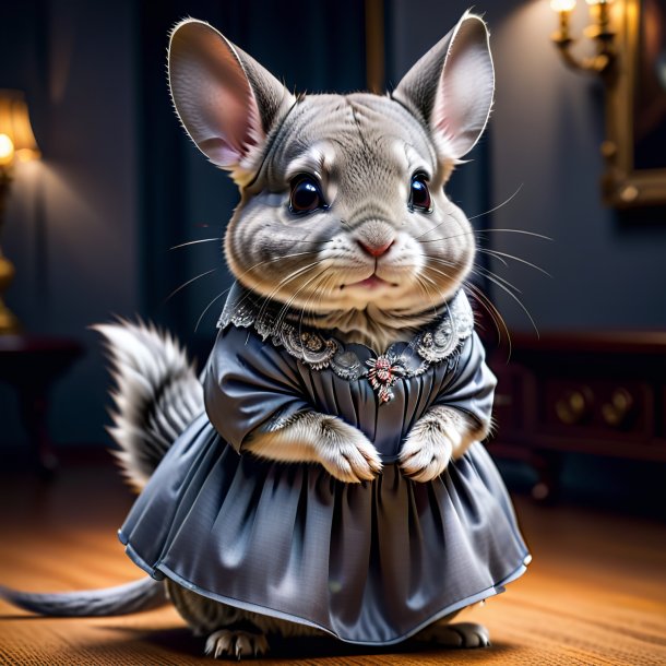 Imagen de una chinchillas en un vestido gris