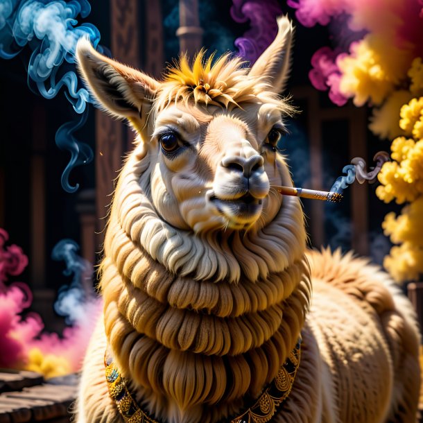 Pic of a yellow smoking llama