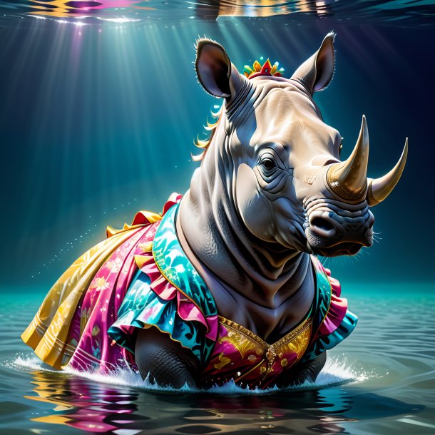 Illustration of a rhinoceros in a dress in the water