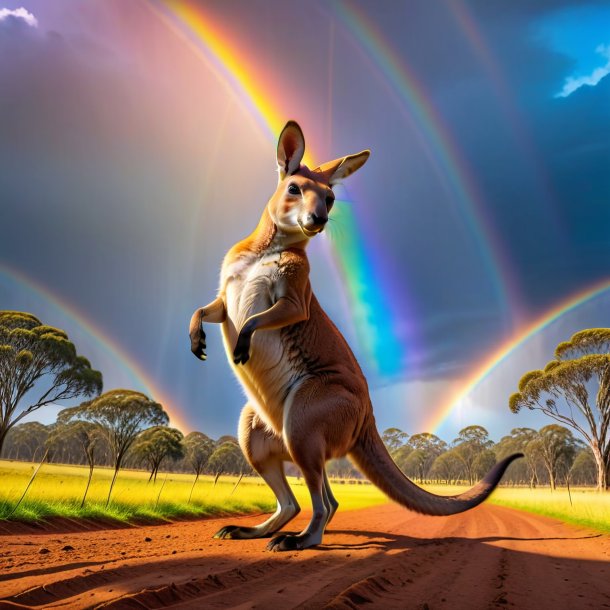 Photo d'une danse d'un kangourou sur l'arc-en-ciel