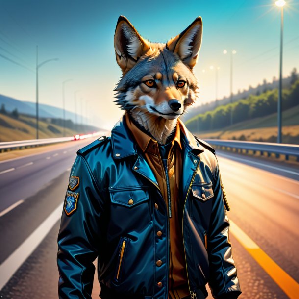 Drawing of a jackal in a jacket on the highway