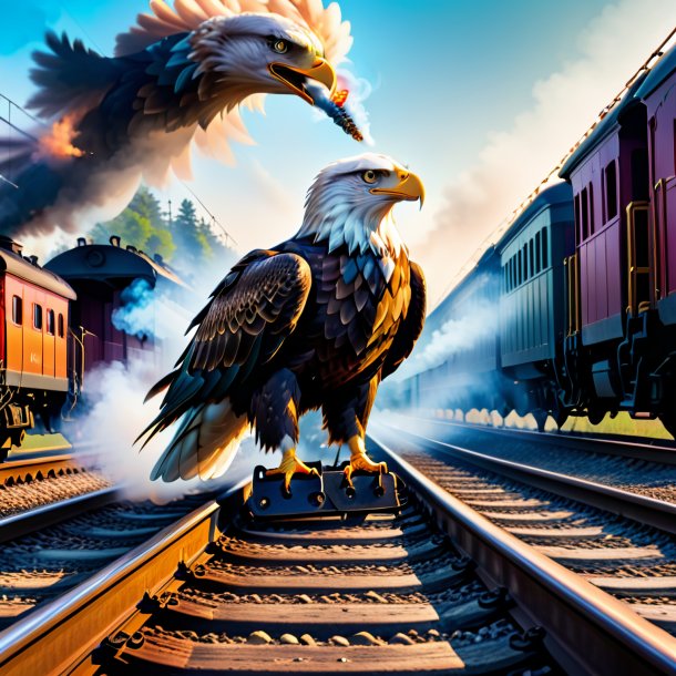 Image of a smoking of a eagle on the railway tracks