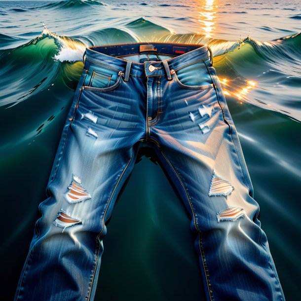 Photo of a mol in a jeans in the sea