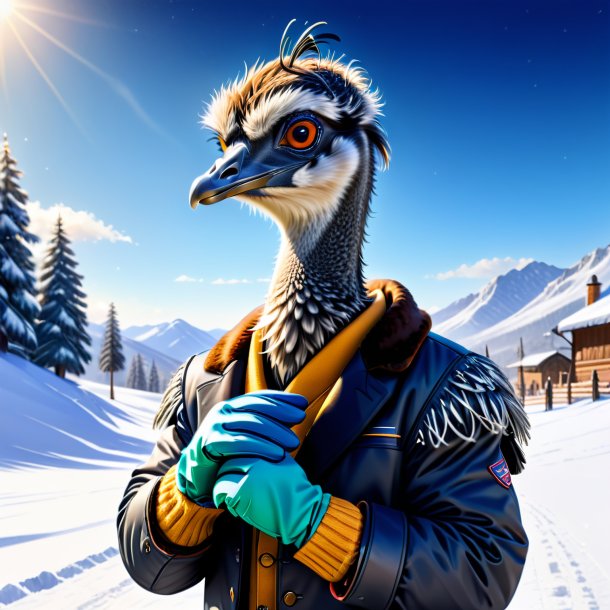 Dibujo del emu en los guantes en la nieve