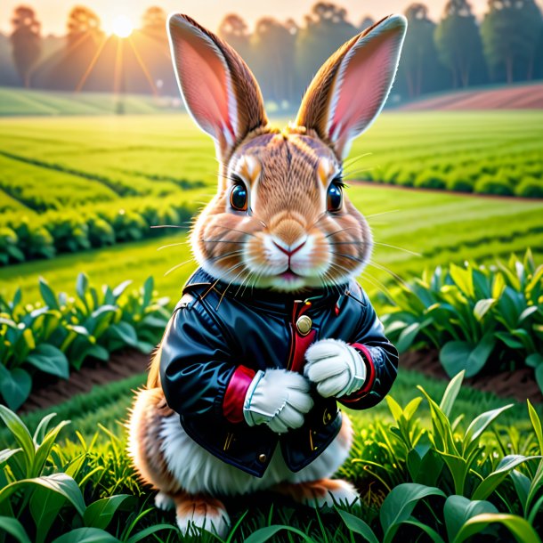 Foto de un conejo en guantes en el campo