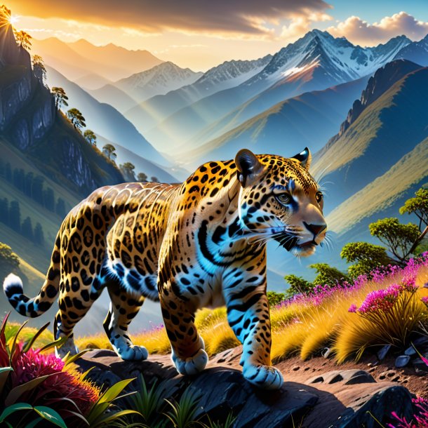 Pic d'un jeu de jaguar dans les montagnes