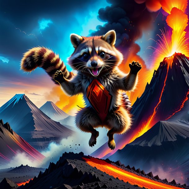 Picture of a jumping of a raccoon in the volcano