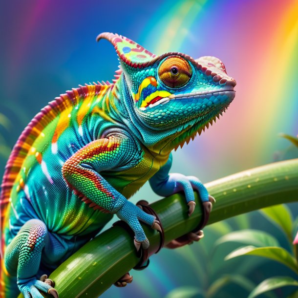 Image d'un caméléon dans une ceinture sur l'arc-en-ciel