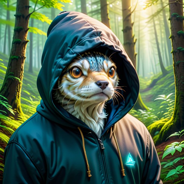 Drawing of a haddock in a hoodie in the forest